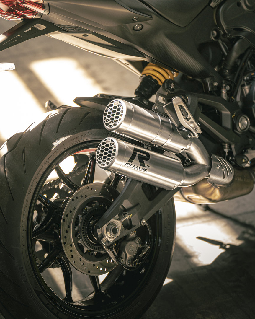 REMUS Double MESH Schalldämpfer Edelstahl matt Ducati Monster ab 2021, EG BE